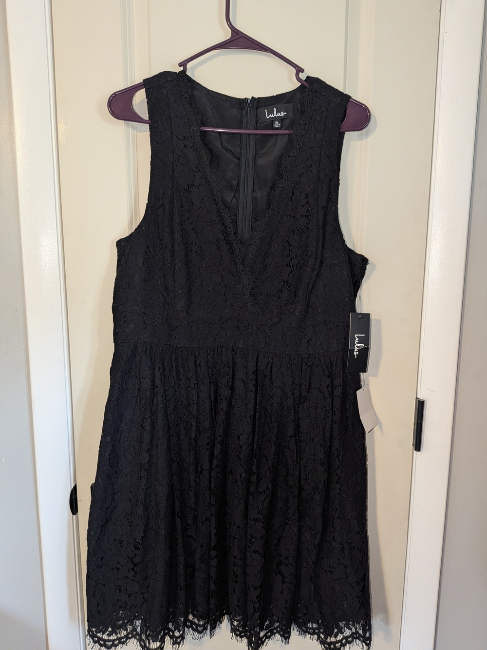 Lulu's Black Lace V-Neck Fit-and-Flare Mini Dress